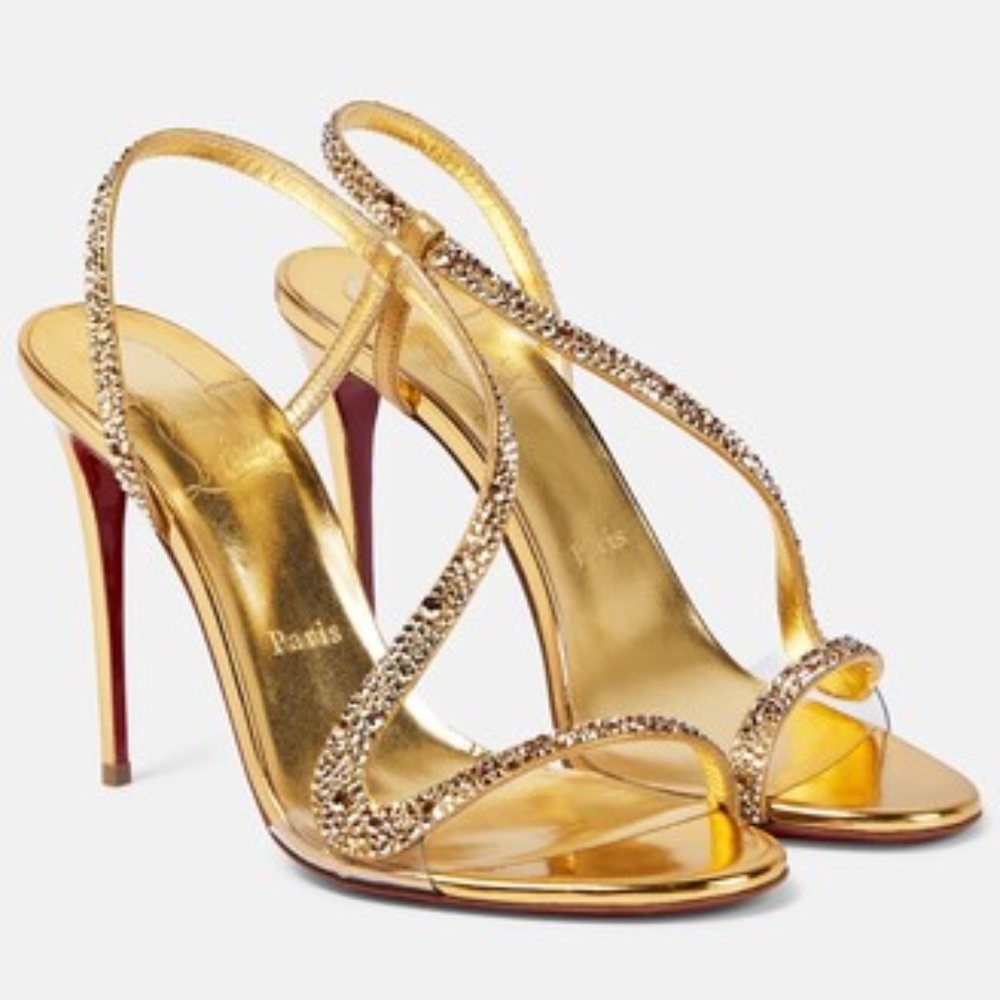 Christian Louboutin Rosalie 100 Embellished Metallic Suede Slingback Sandals
